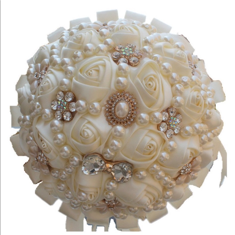 Ivory diamond bedazzled ribbon rose bouquet